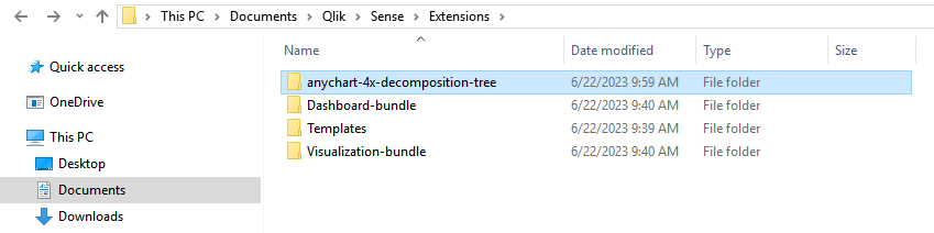 Qlik Sense folder with the decomposition tree extension
