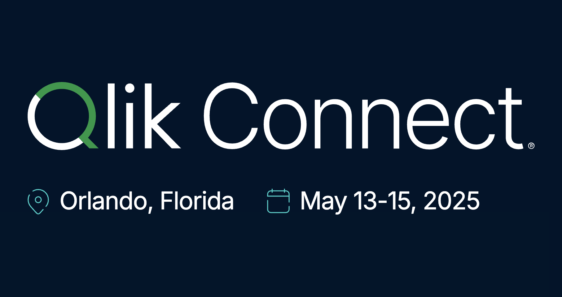 Qlik Connect logo featuring event location and dates: Orlando, Florida, May 13-15, 2025